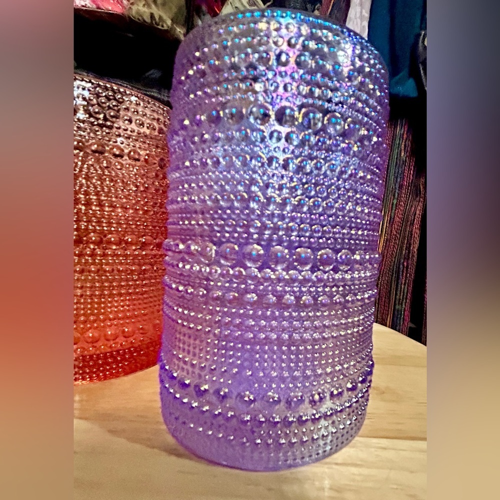 NWT Set of 2 Dotted Textured 15oz Highball Glasses Peach Purple - Picture 5 of 9